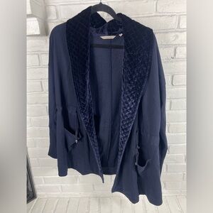 Soft Surroundings navy velvet-trim cardigan PXL boho cozy cottagecore